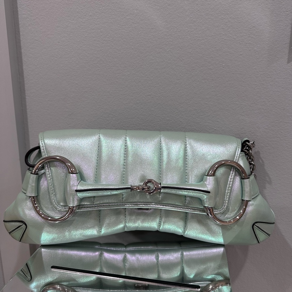 RARE COLOR Gucci Iridescent Light Green Bag w/chain Never Used perfect condition